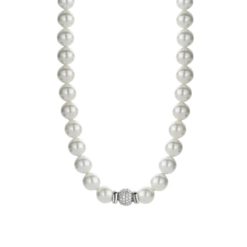 NWT TI SENTO MILANO White Pearl Necklace and Bracelet Set, Silver & Zircon Beads